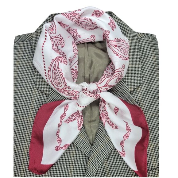 Unbranded Other - ✨Elegant Bandana Square Scarf Silky Satin Luxury WHITE RED Wrap Paisley Floral